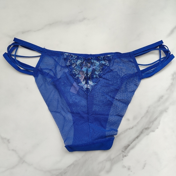 NWT VICTORIA'S SECRET VERY SEXY BUTTERFLY EMBROIDERY STRAPPY BIKINI PANTY BLUE L - Picture 3 of 6